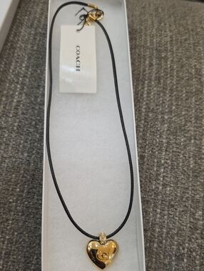 Coach Gold Heart Pendant Wired- Black Cord